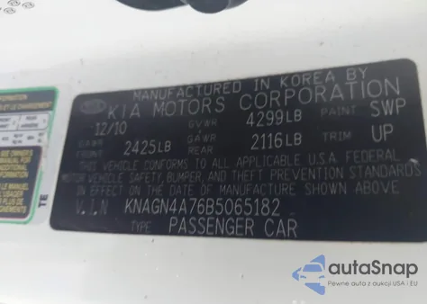 2011 Kia Optima Ex z USA, uszkodzony, nr VIN KNAGN4A76B5065182